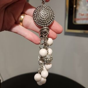 Elegant Silver and White Dangle Bag Charm